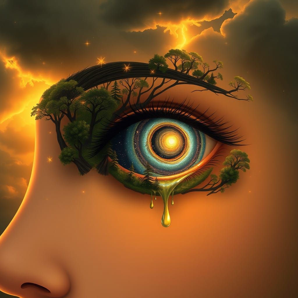 Peaceful Goddess Surrounded by Whimsical Nature