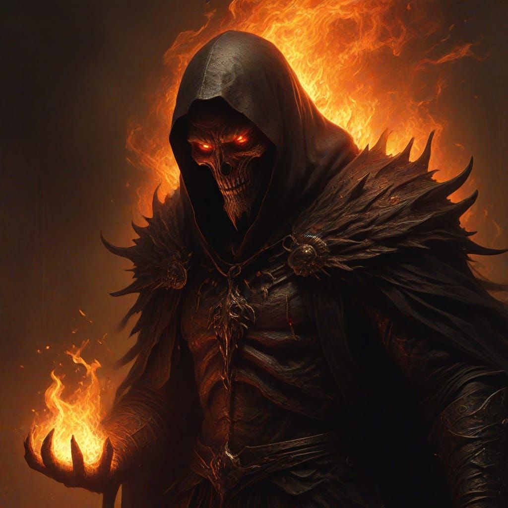 Dark Baroque Drow Sorcerer in Fiery Chiaroscuro