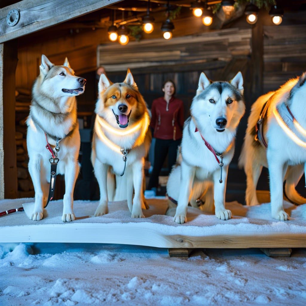 Stone Age Cafe Musher Leading Wooden Husky Pack