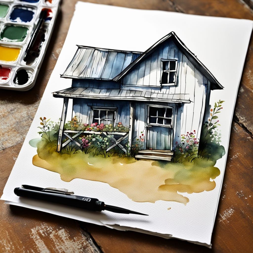 Vintage Farmhouse in Soft Watercolors
