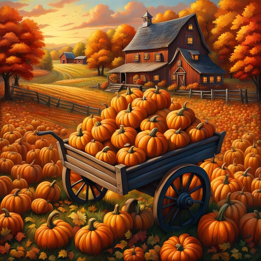 Autumn Harvest Scene in Countryside