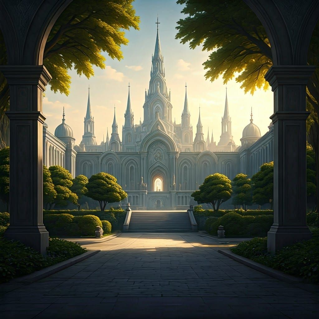 Ethereal Royal Palace at Sunset with River Reflections