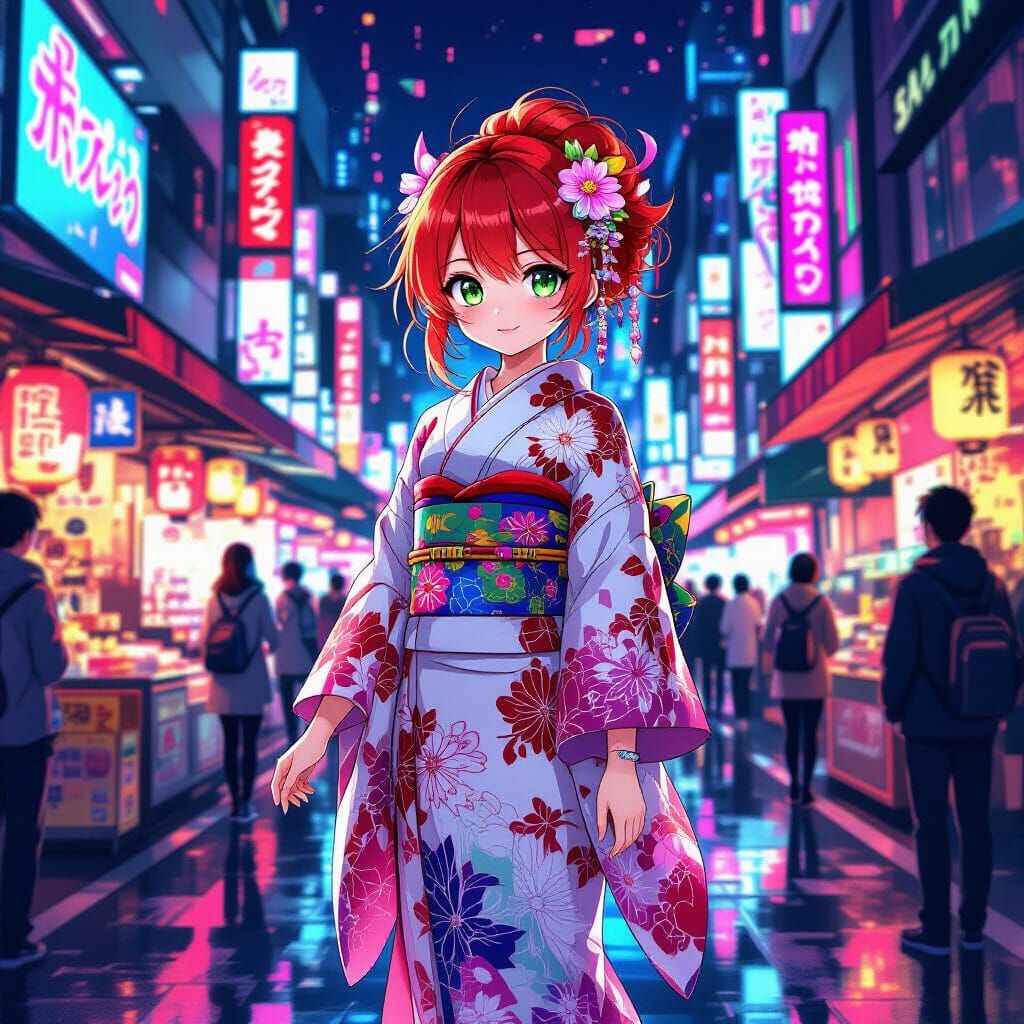 Anime Girl in Neon City: Studio Trigger Style