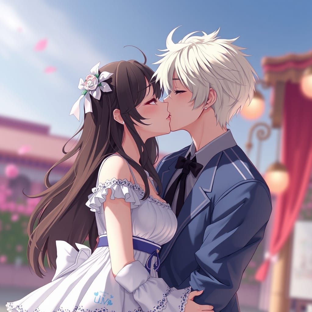 Couple Shares Passionate Kiss in Stunning 3D Anime Art