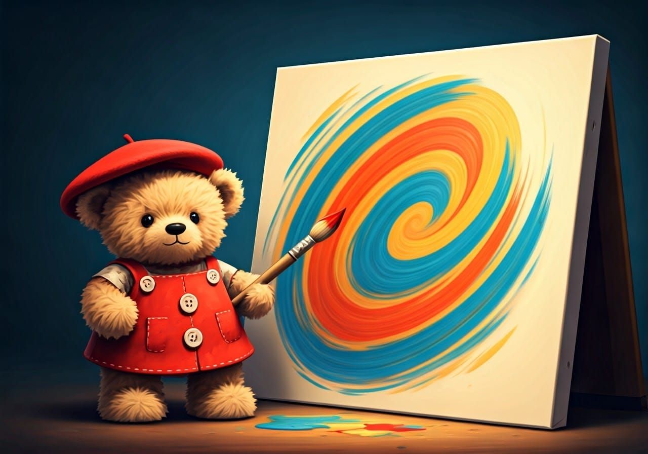 Teddy Bear Artist and Abstract Canvas Masterpiece
