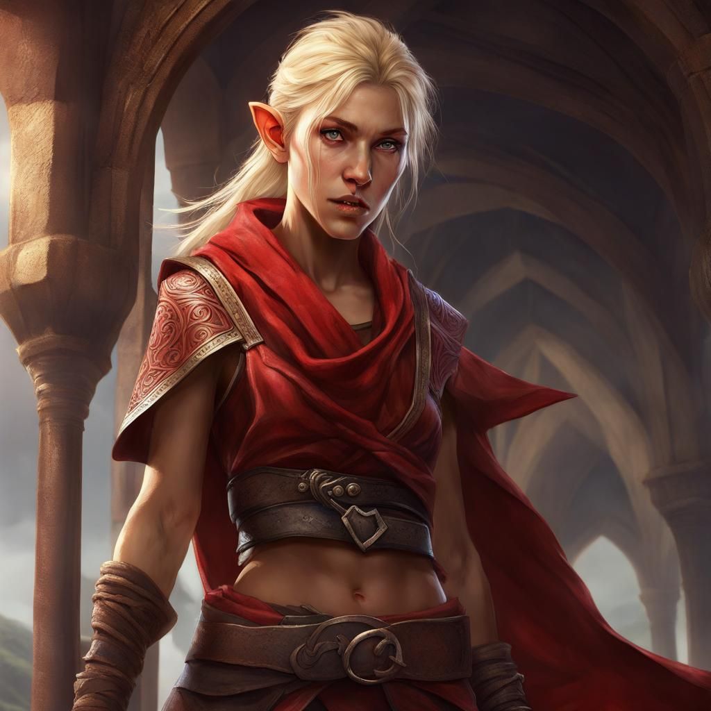 Half-Elf Monk Tomboy in Detailed Matte Painting