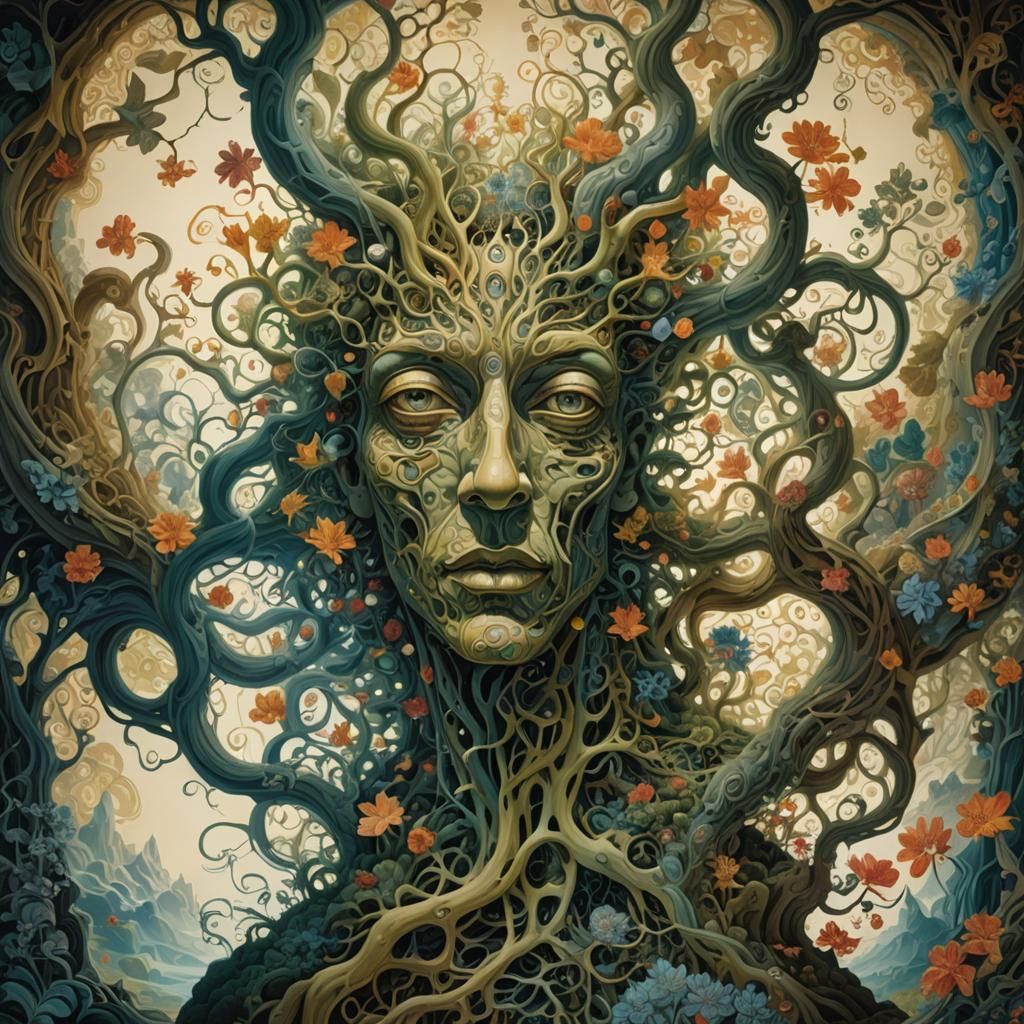 Ethereal Humanoid in Dreamscape with Fractal Patterns