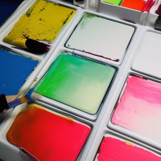 Fluorescent Painting Materials in Cinematic Knolling Style