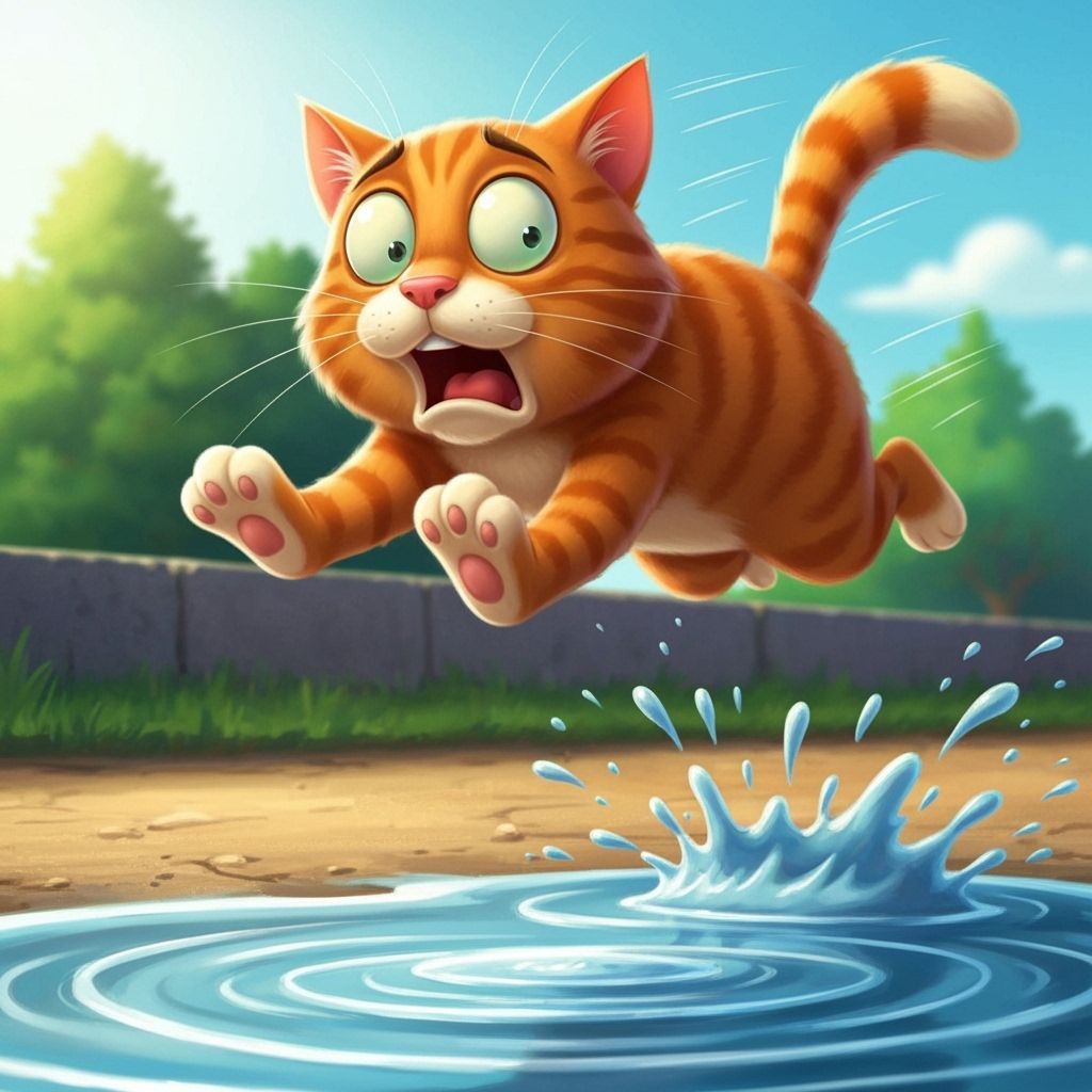 Ginger Cat's Comical Splash in Cartoon Style