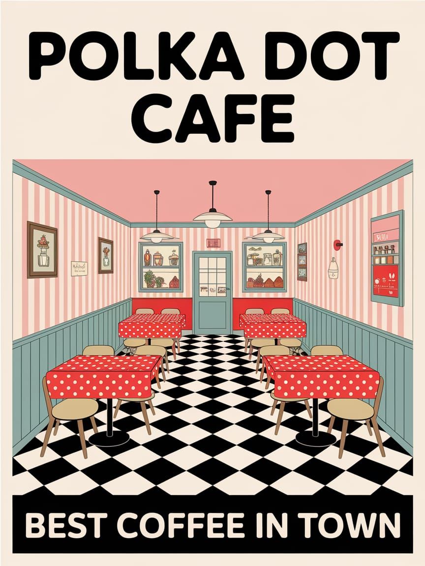 Vintage Polka Dot Cafe Poster: Best Coffee in Town