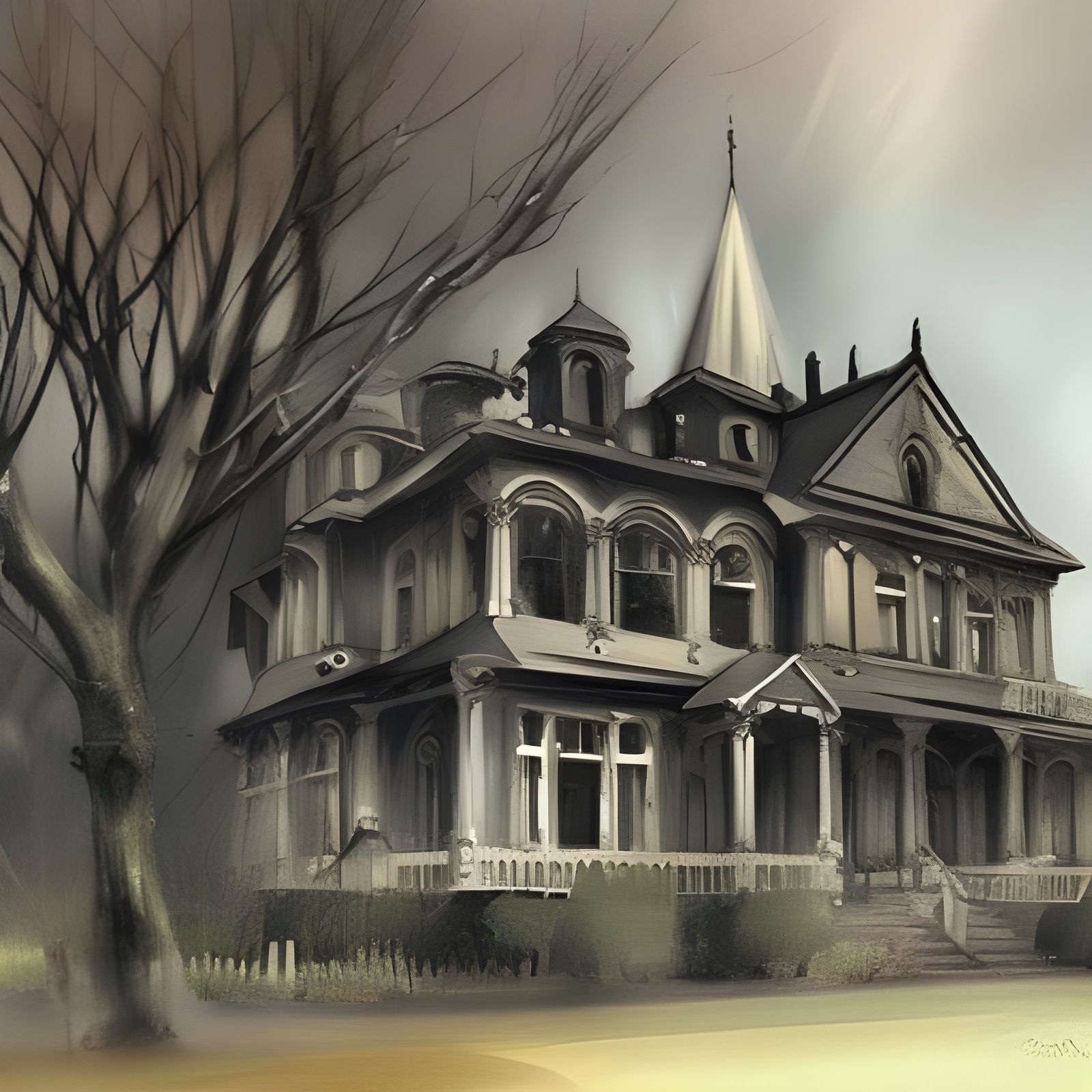 Sinister Gothic Victorian House with Black Roses