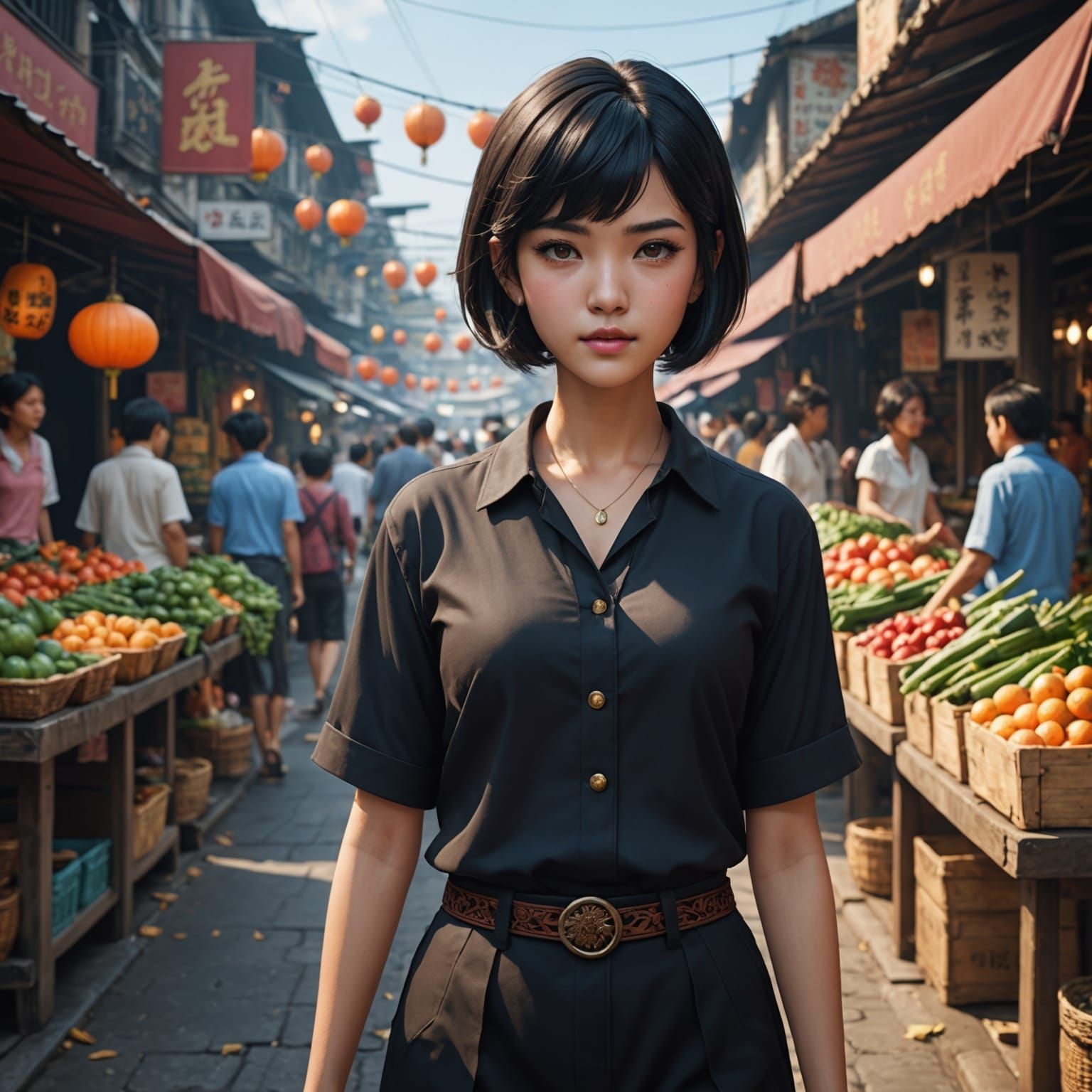 Anime Woman in Thailand Street Market
