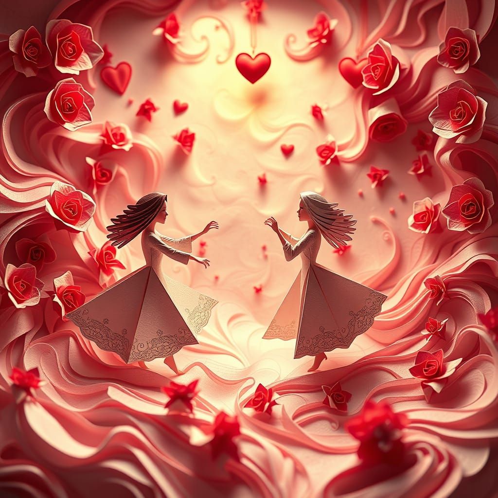 Mystical Waltz of Origami Hearts and Sisters