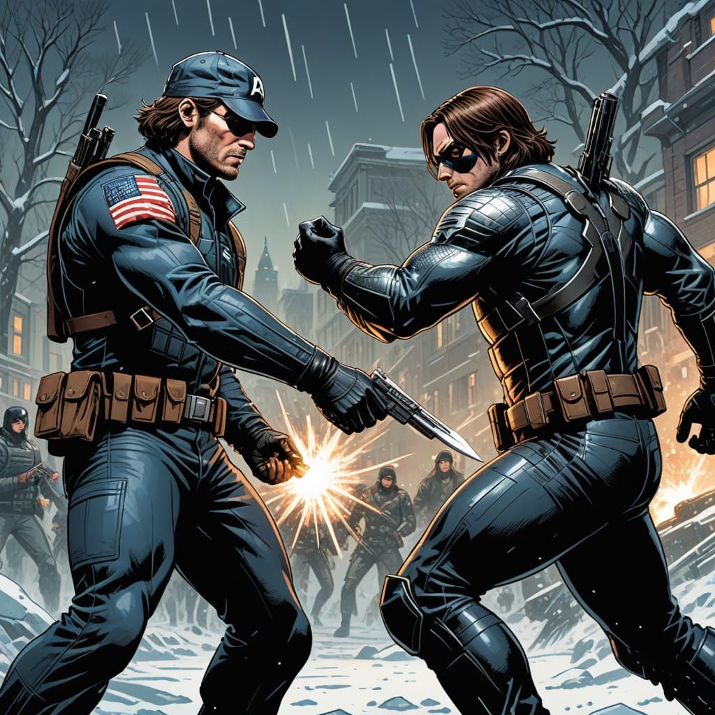Rick Flag vs Winter Soldier in Comic Book Art