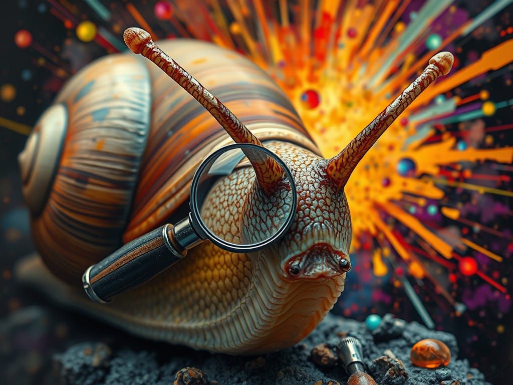 Surreal Snail Portrait with Magnifying Glass