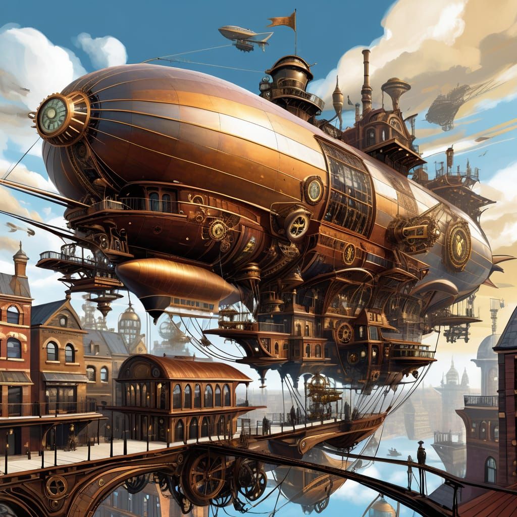 Steampunk Airship Docks at Gear-City Skyport