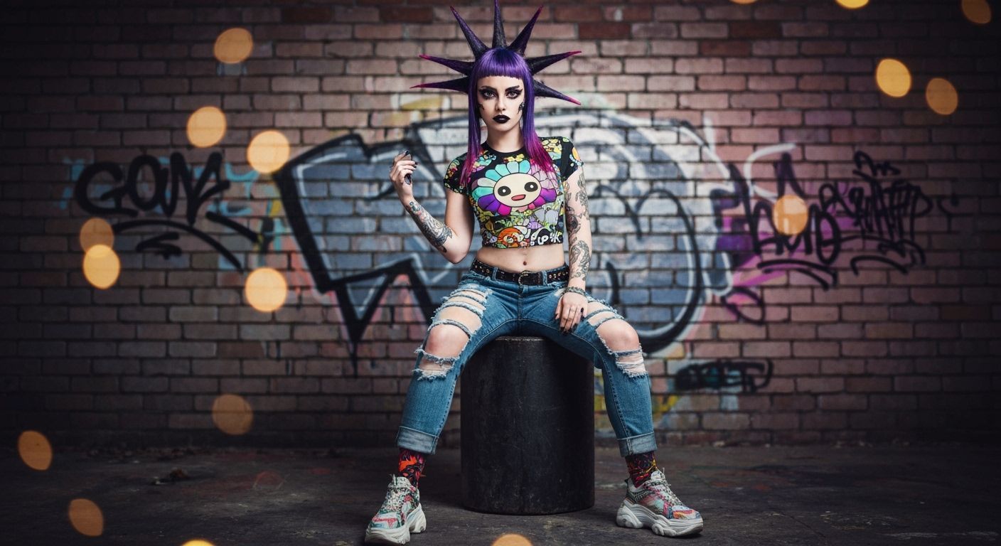 Punk Girl with Graffiti in Lowbrow Art Style