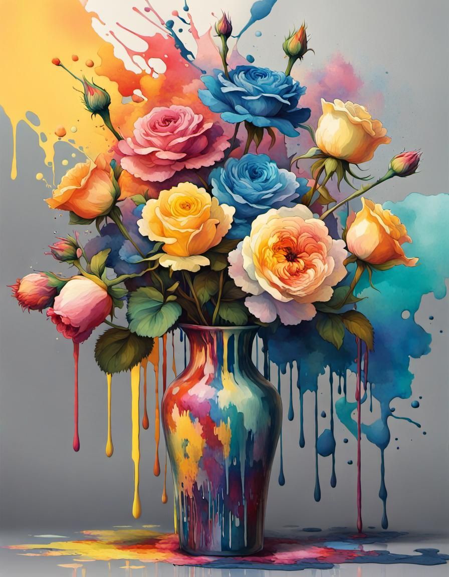 Multicolor Floral Bouquet in Splash Art Style