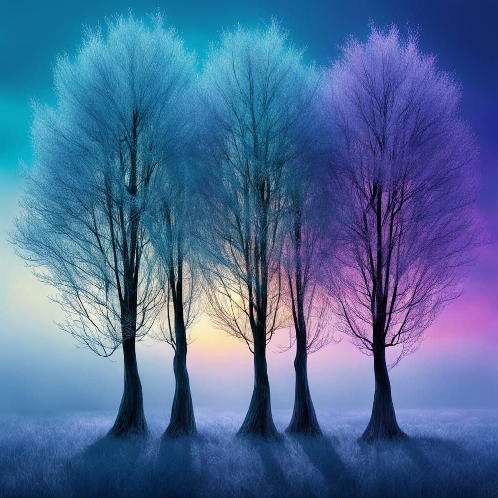 Vibrant Glass Sculpture of Willow Trees in Harmony
