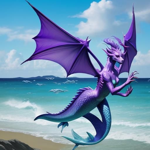 Dragon Mermaid Hybrid on the Beach