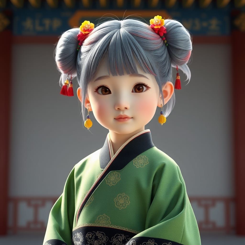 Girl in Hanbok: Detailed 3D Anime Art