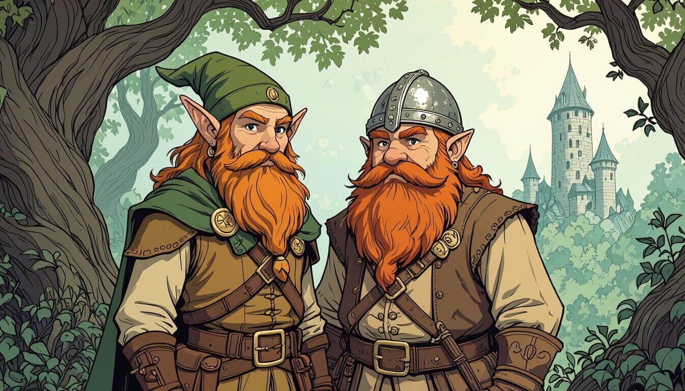 Elf and Dwarf Adventure in Mystical Forest