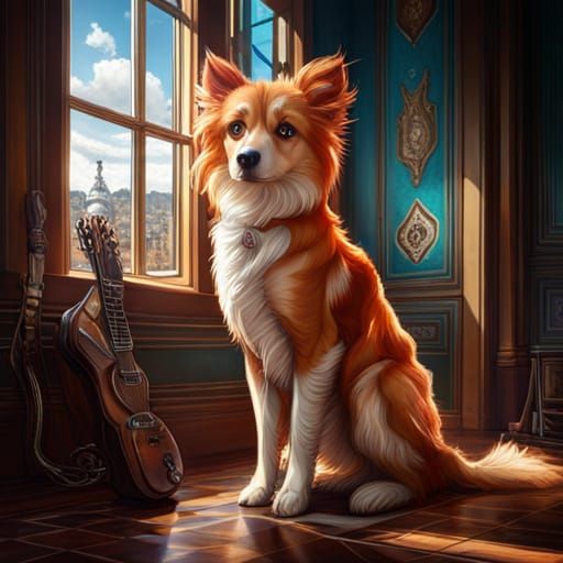 Detailed Fantasy Dog with Sequins and Gemstones