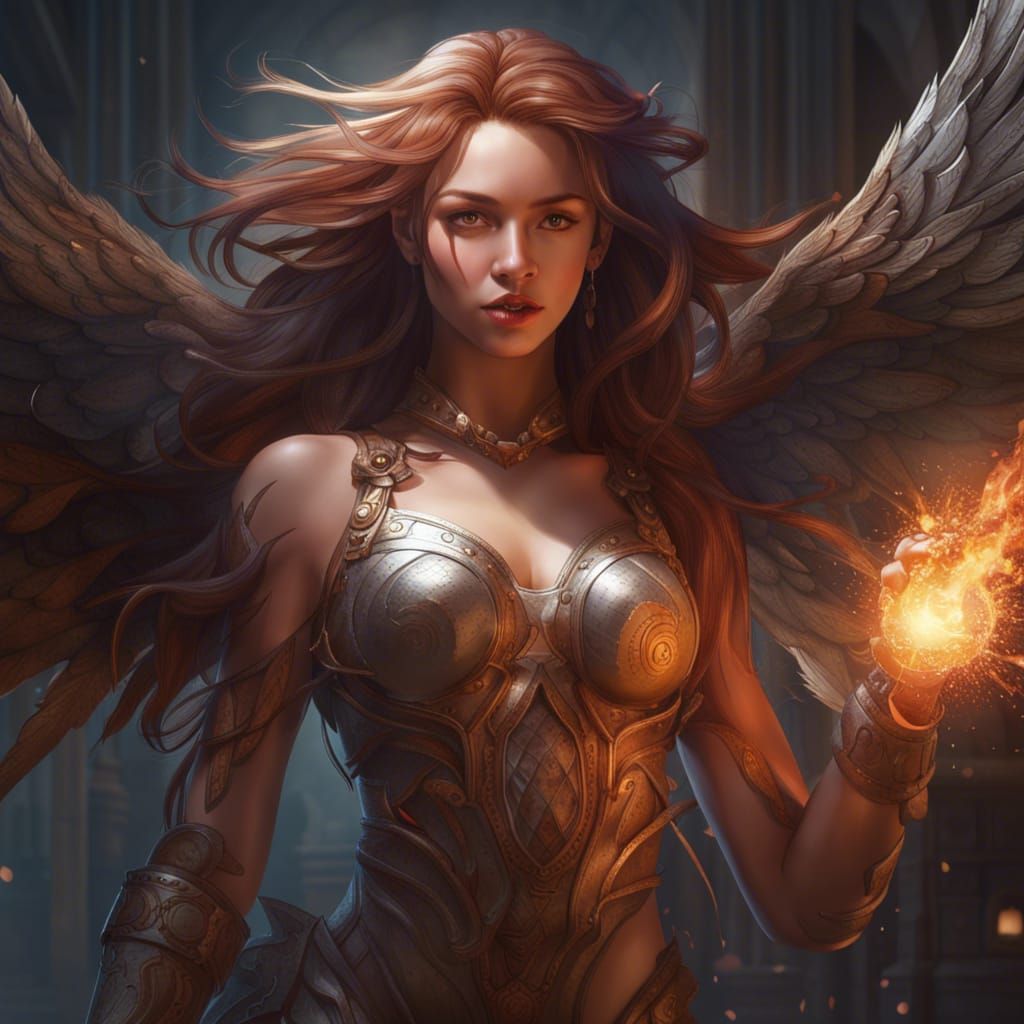 Fiery Phoenix Girl Surrounded by Demons