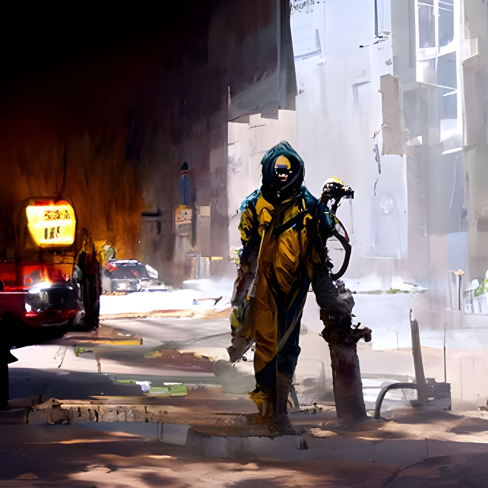 Sinister Post-Apocalyptic City Street in Digital Art Style