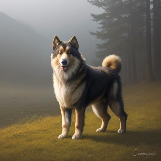 Caucasian Shepherd Dog Portrait in Mountain Landscape