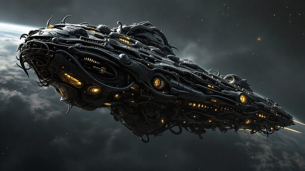 Borg Starship in Dark Biomechanical Art Style