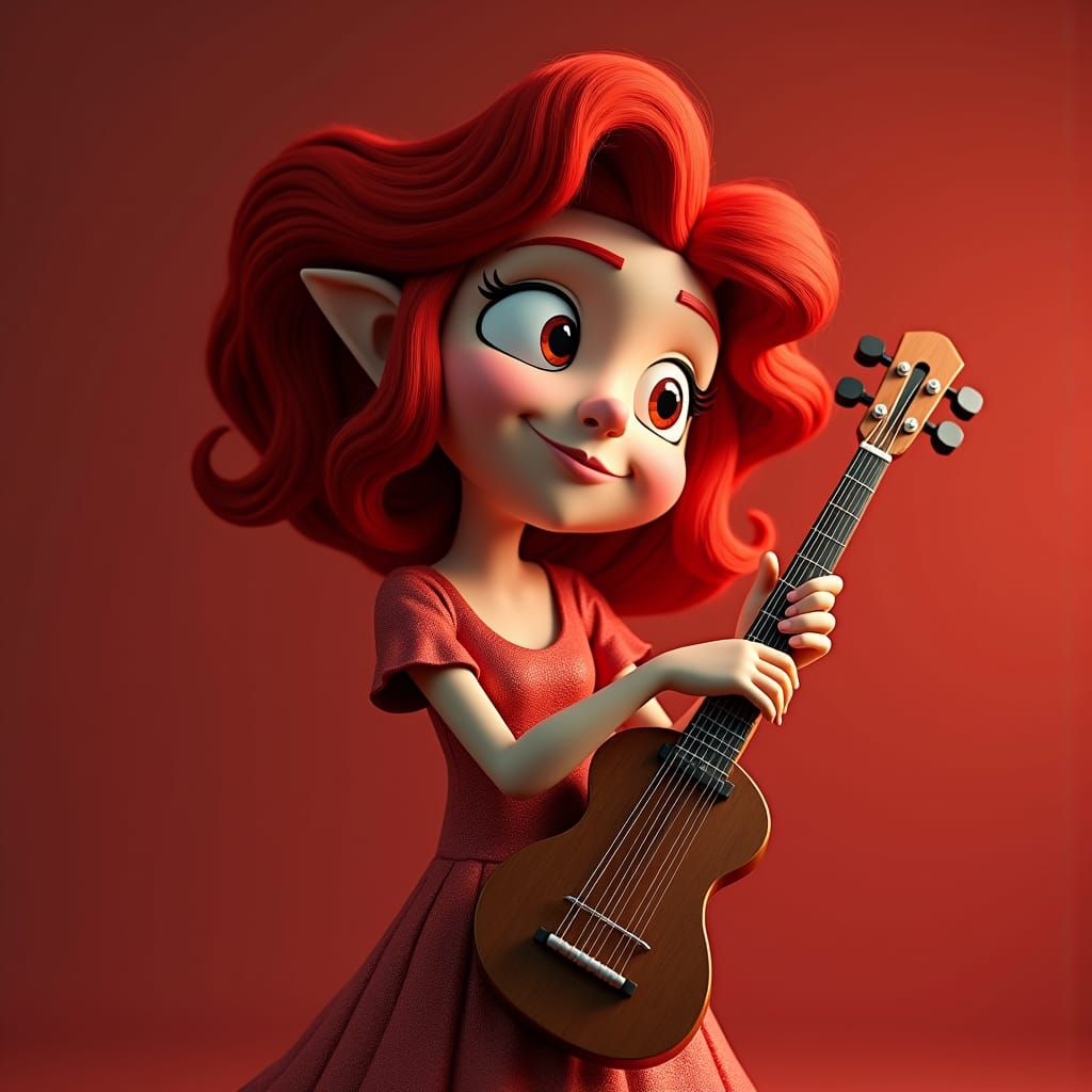 Blonde Girl Plays Scaletta, 3D Render