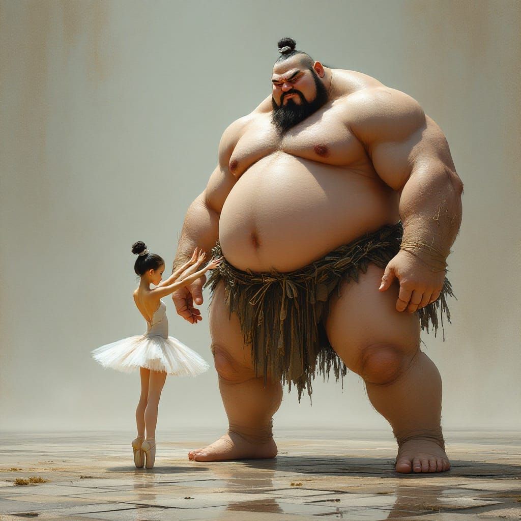 Tiny Ballerina Meets Giant Sumo Wrestler in Artistic Fusion