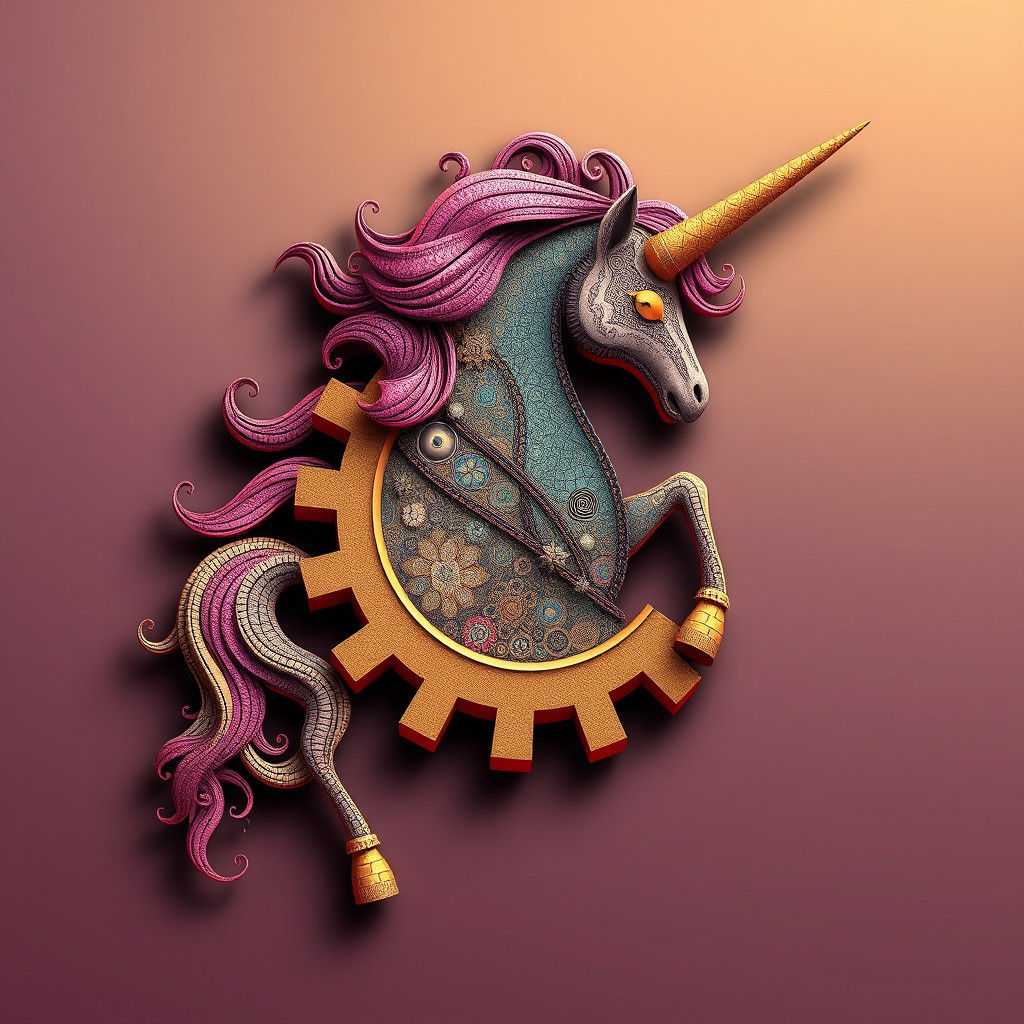 Mechanical Unicorn with Abstract Fractal Design