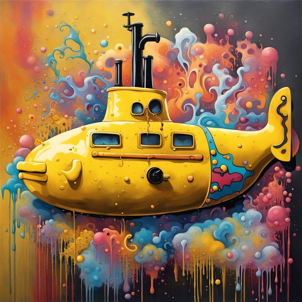 Colorful Yellow Submarine Graffiti Street Art