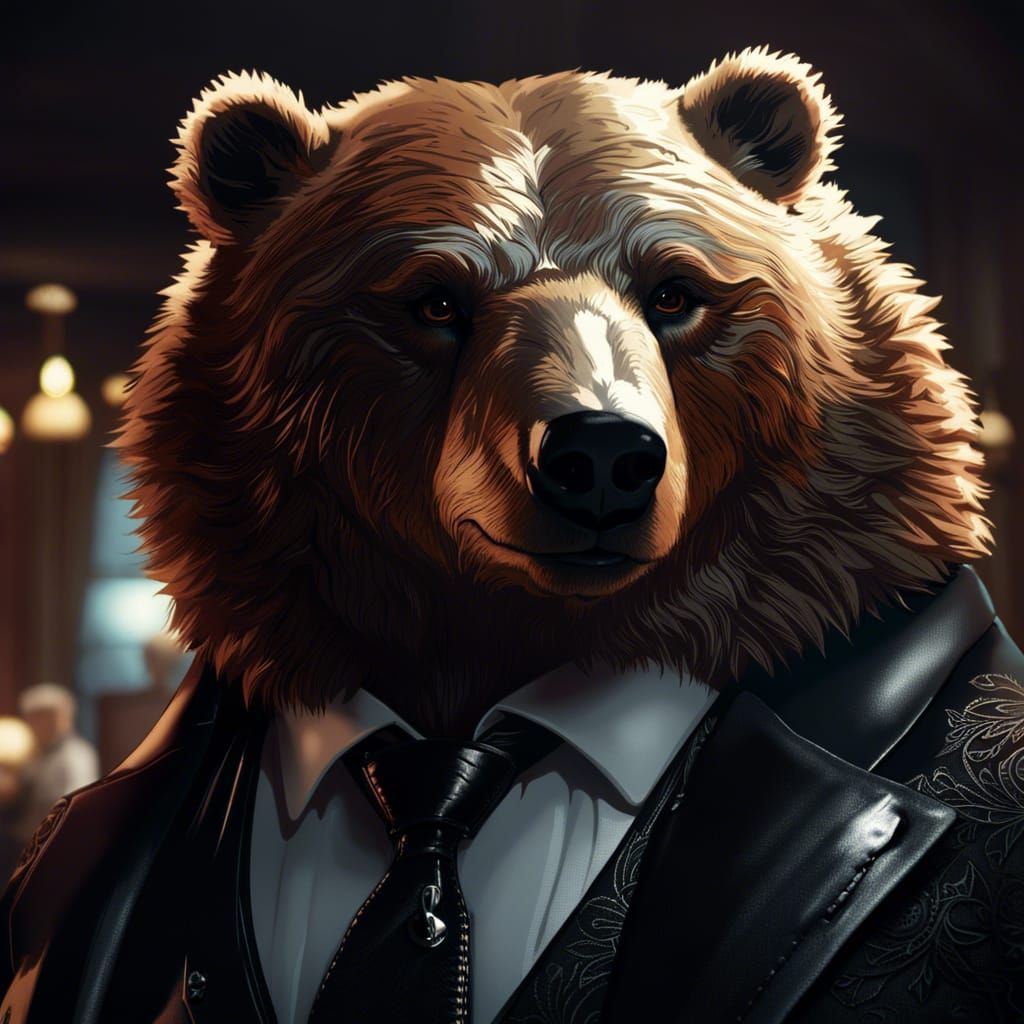 Adorable Bear as Mafia Boss: Hyperrealistic CGI Art