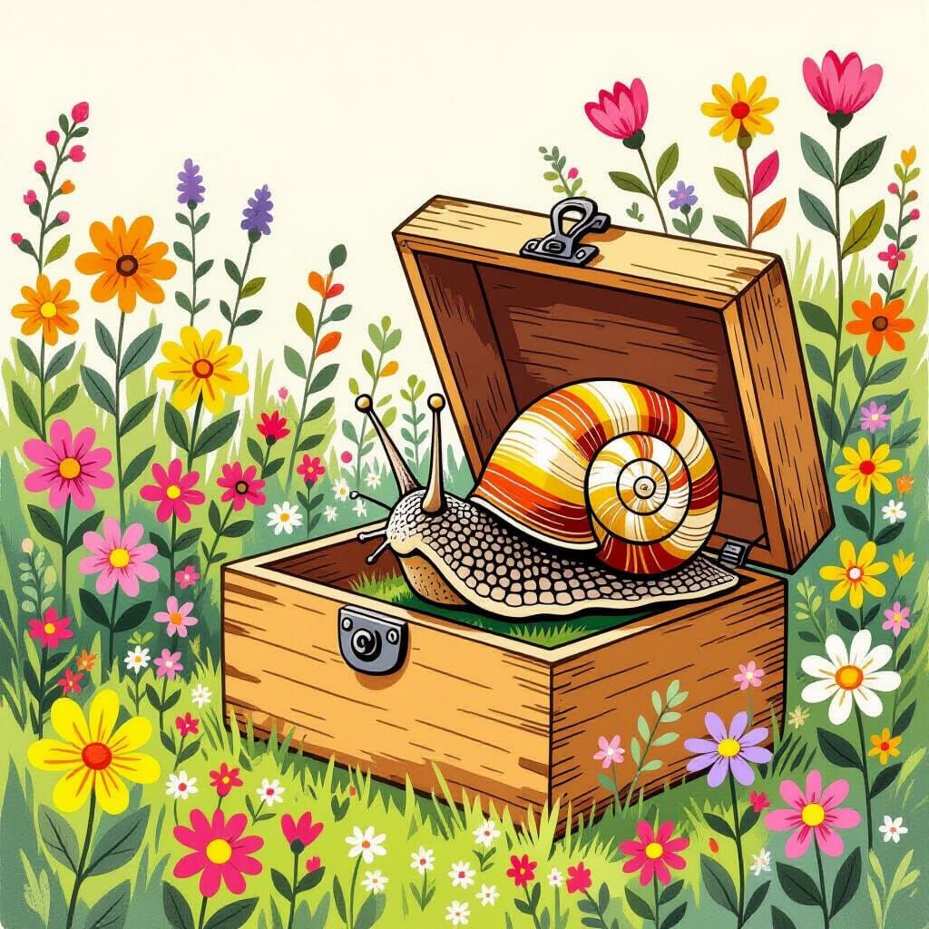 Whimsical Cartoon Snail Finds Vintage Box