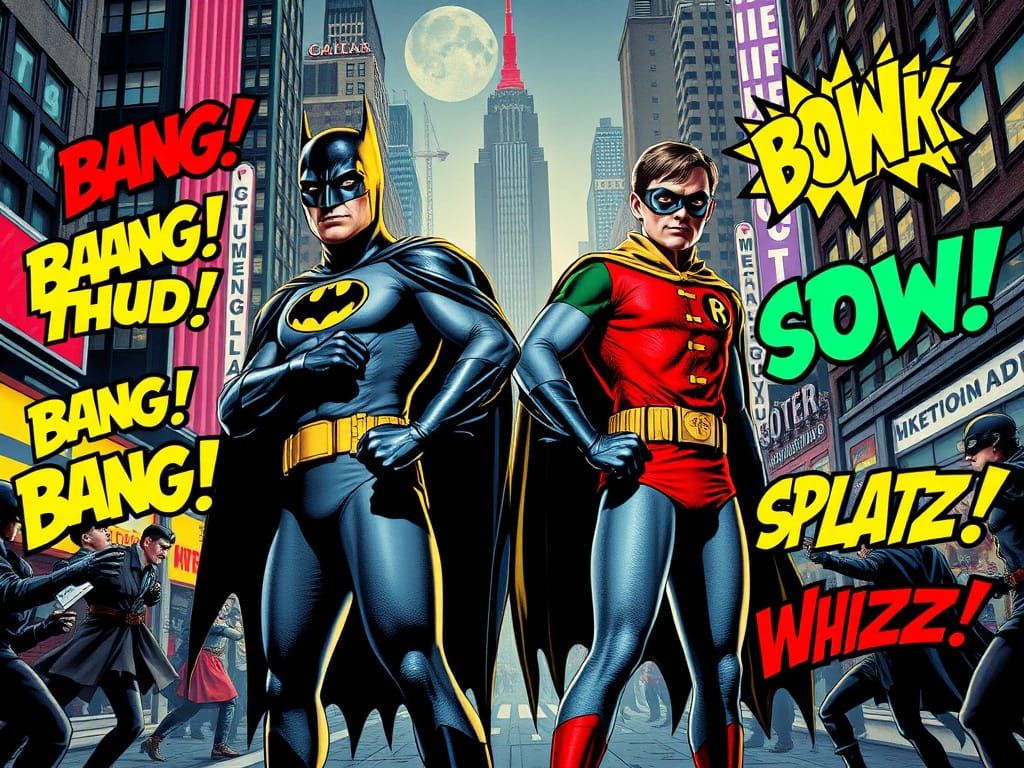 Epic 1960s Batman Battle Scene in Vibrant Comic Book Style
