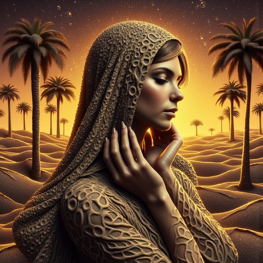 Desert Beauty in Surreal 80s Sand Art