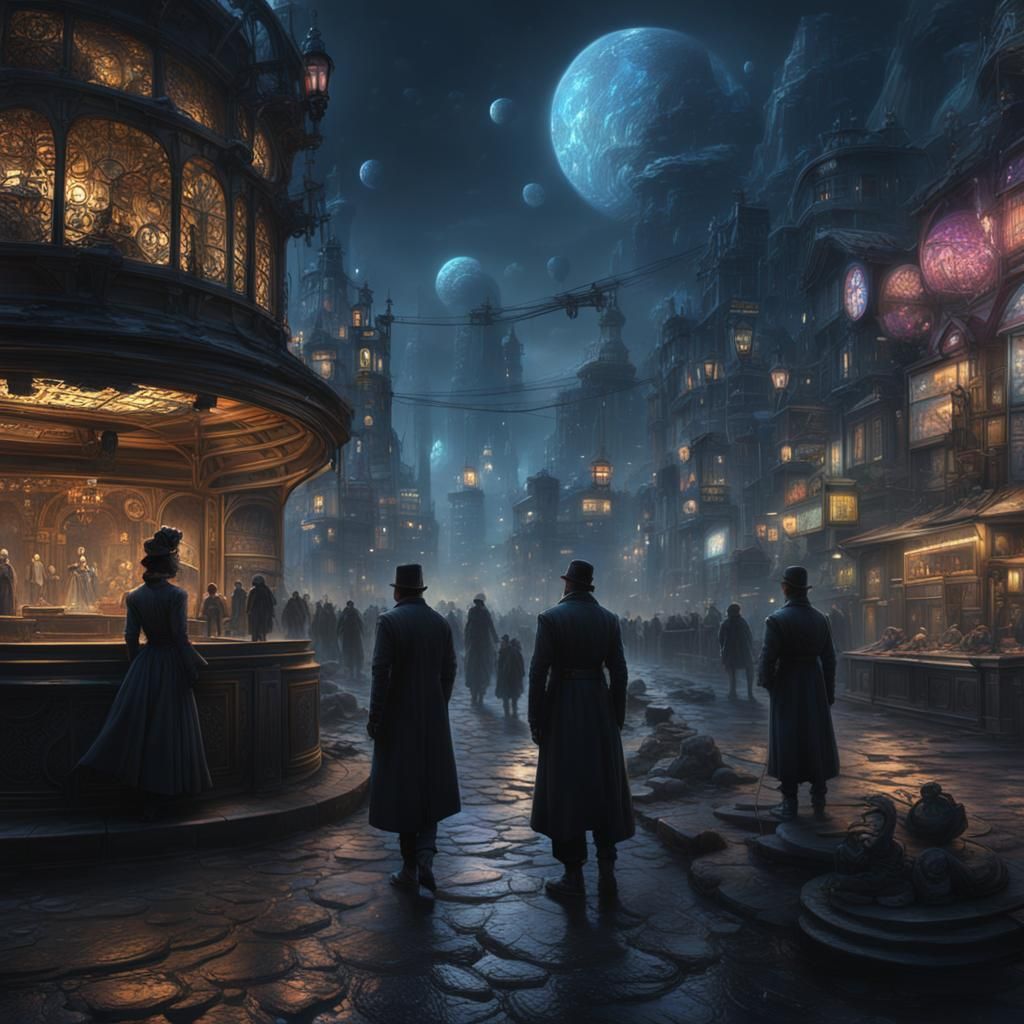 Cyberpunk Figures in Futuristic Dusk Panorama