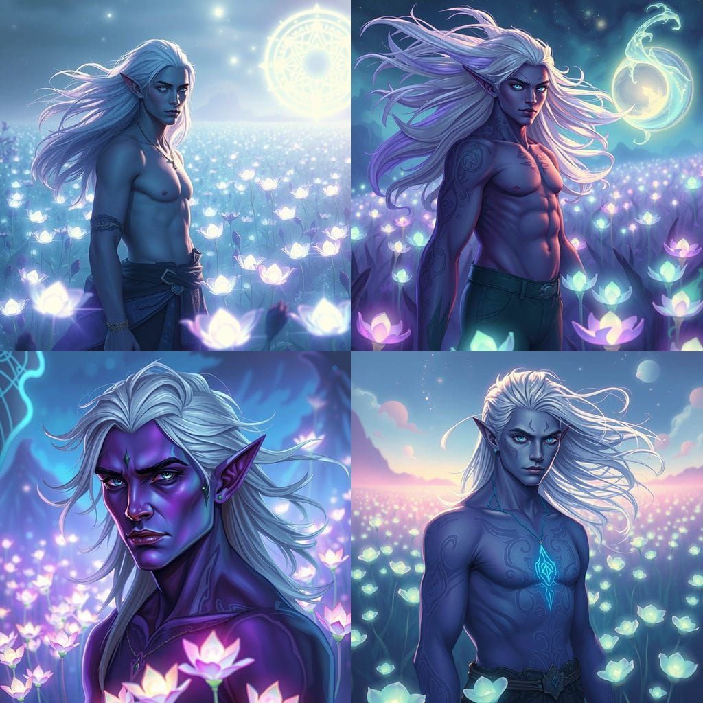Ethereal Violet Elf in Bioluminescent Field as Digital Art
