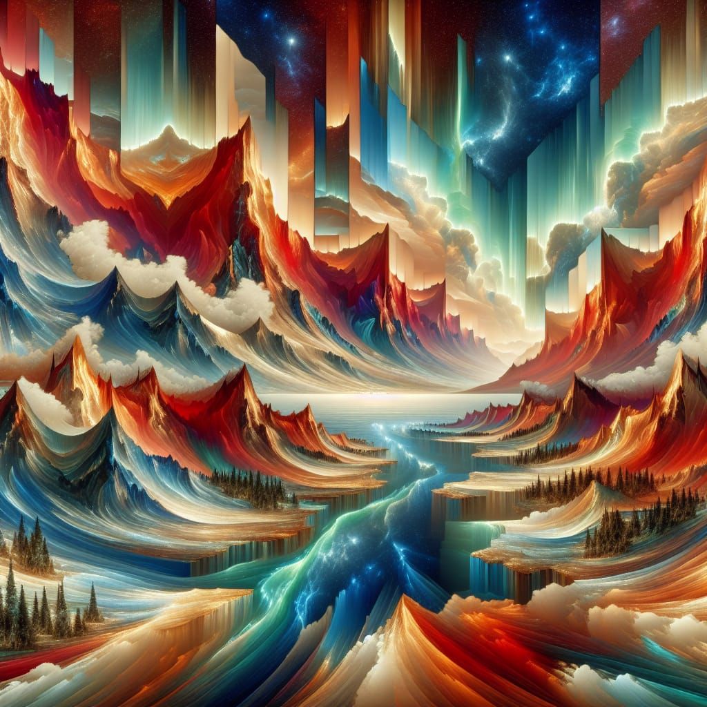 Oceanic Aurora Borealis Mirrored Landscape as Oil Painting