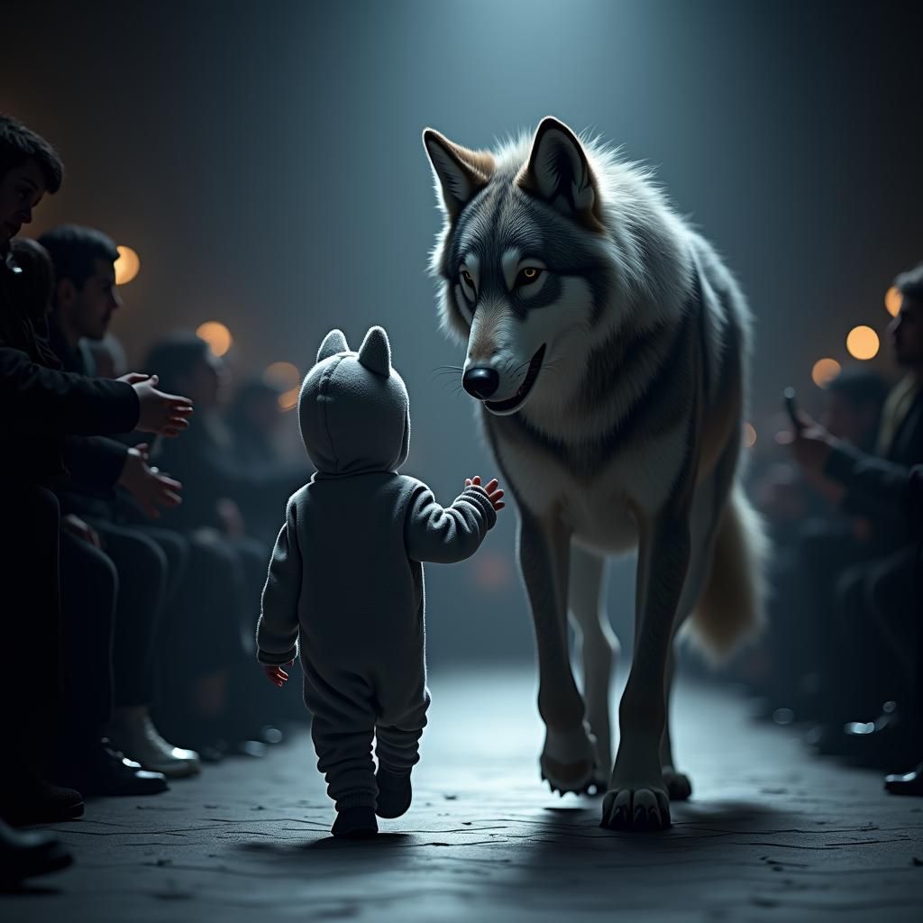 Child and Wolf on Catwalk: Fantasy Concept Art