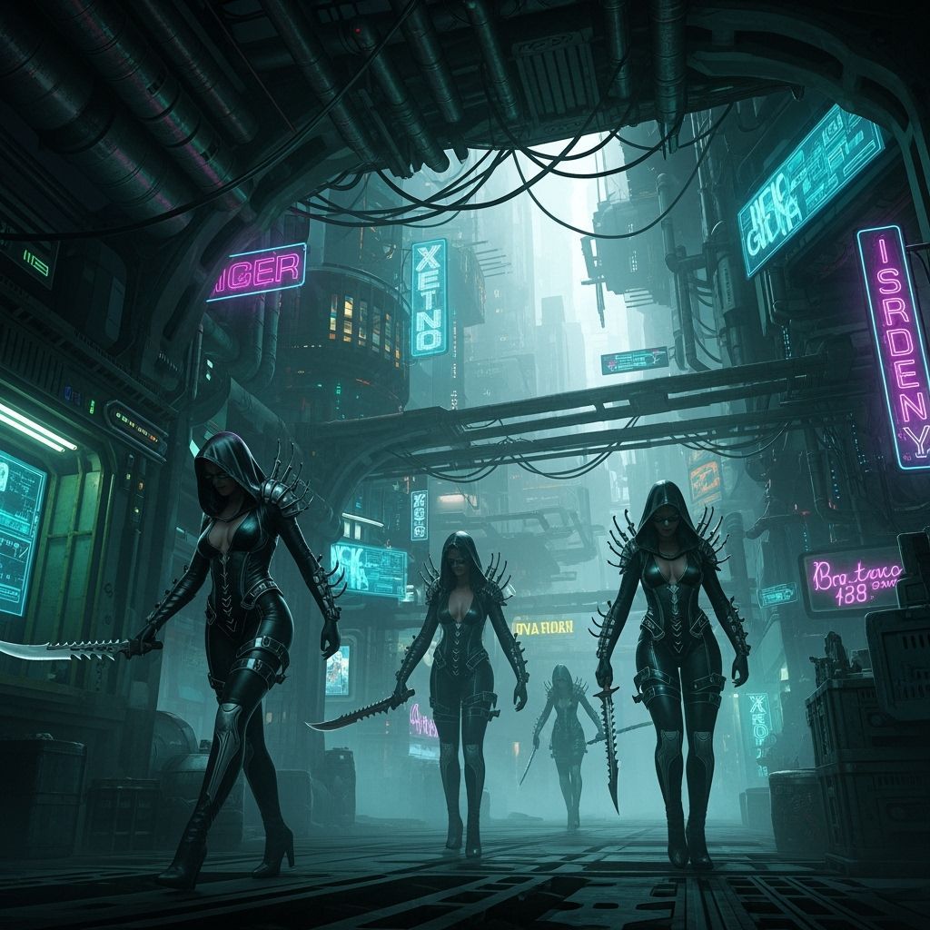 Cyberpunk Women Navigate Underground City with Knives
