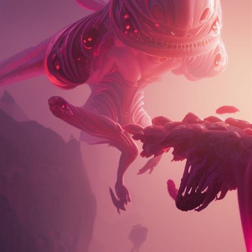 Pregnant Pink Alien with Banana, Hyperdetailed Concept Art