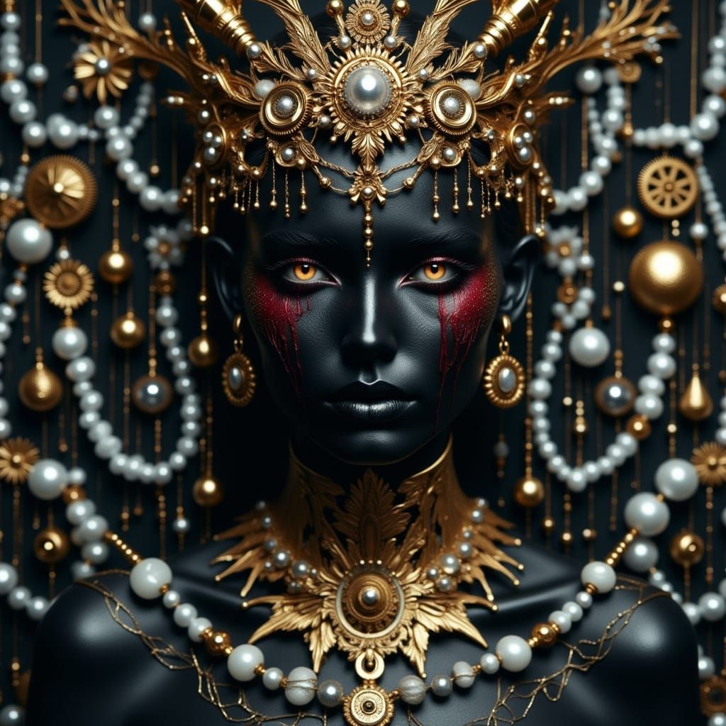 Steampunk Woman with Golden Crown and Filigree