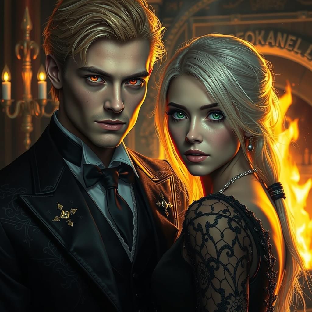 Gothic Couple in Firelight, Fantasy Concept Art