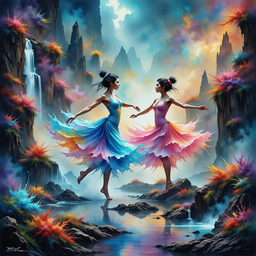 Ethereal Dancers in Dreamlike Landscape, Conceptual Art