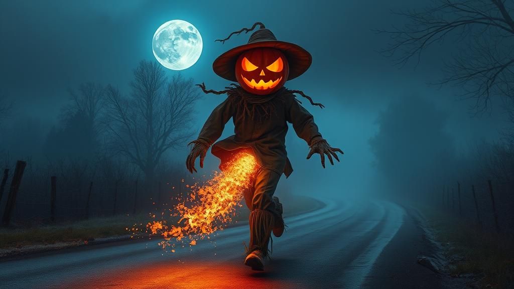 Ethereal Scarecrow Spriting on Autumn Road: Surreal Digital ...