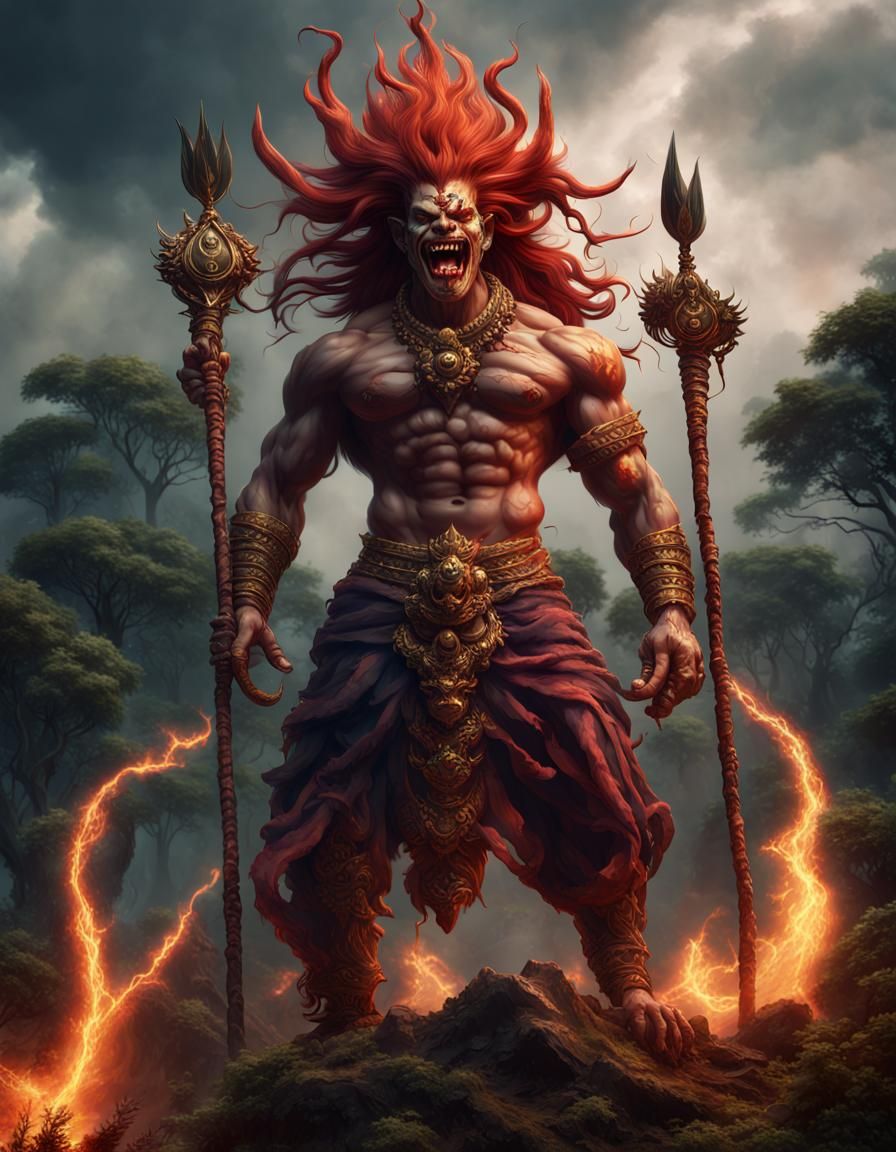 Rakshasa Demon in Forest: Detailed Matte Painting